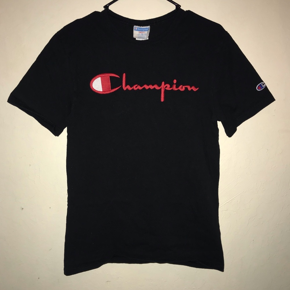 Black Champion Tee with Red Embroidery